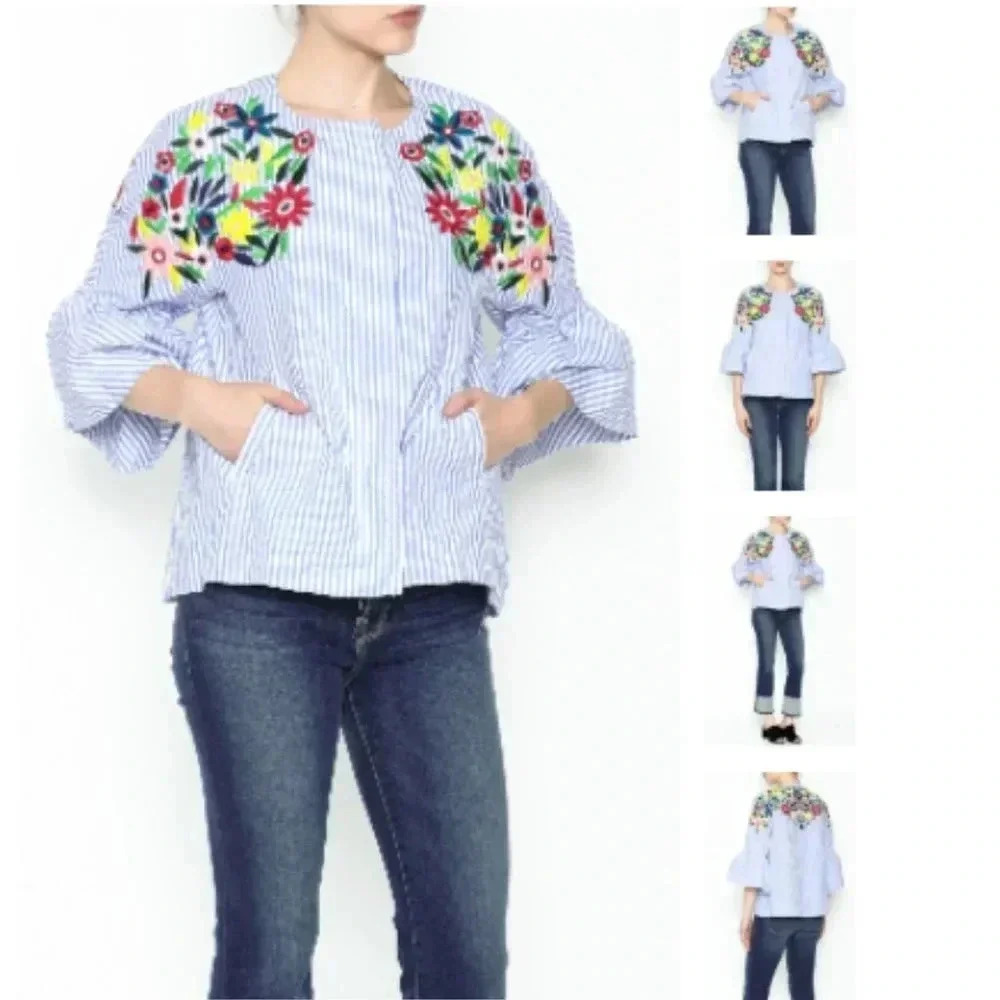 Dygarni‎ Embroidered Striped Top
